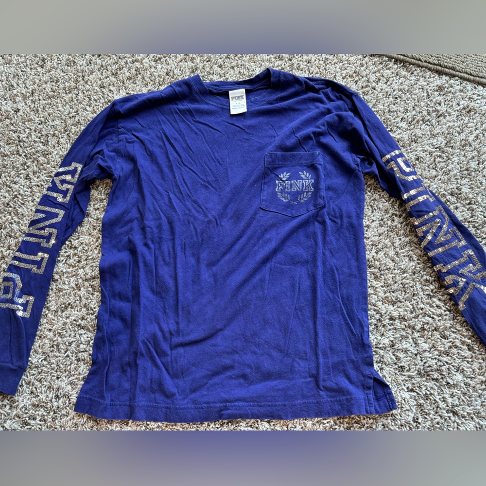 PINK sequin long sleeve logo tee shirt